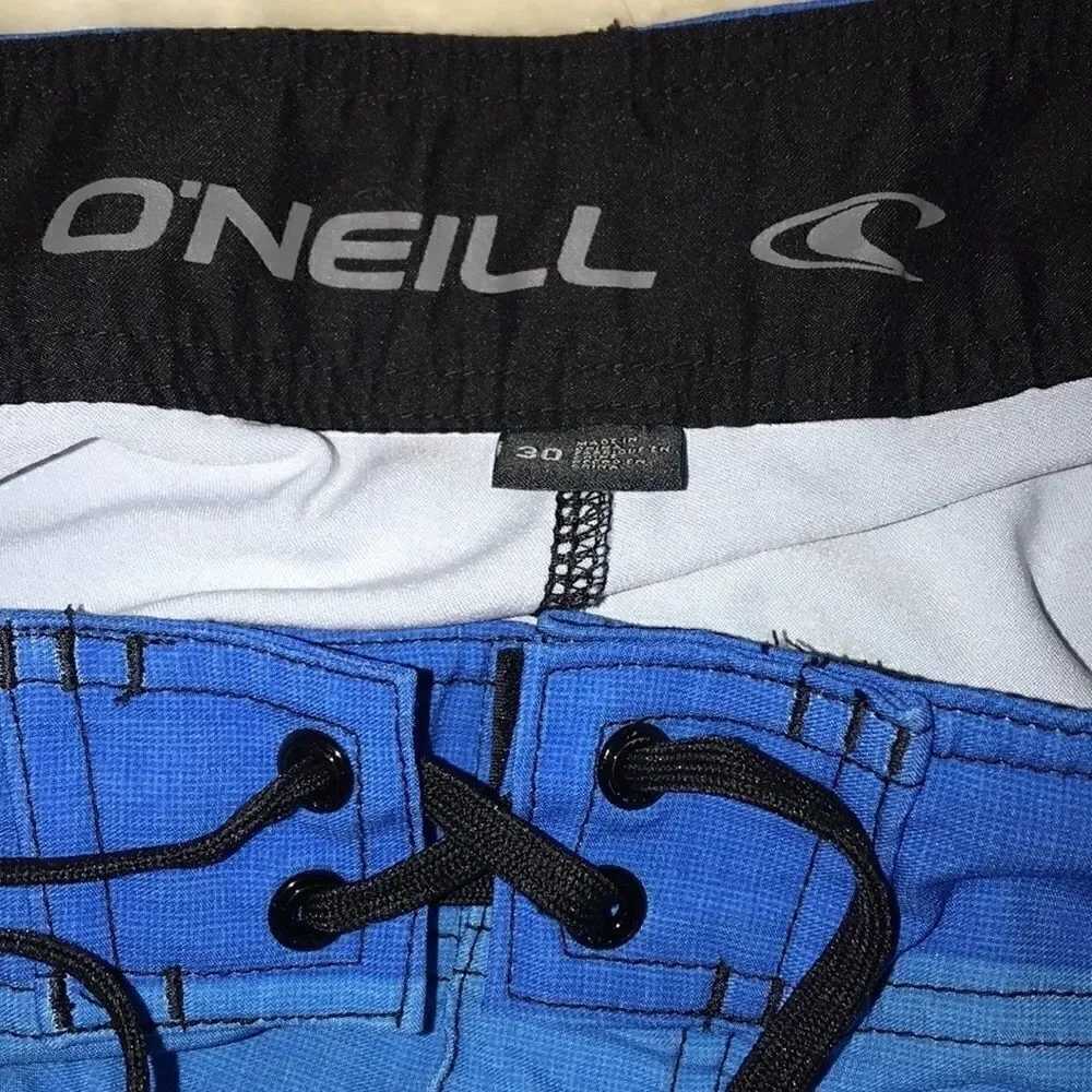 O'Neill‎ Men's Blue White Color Block Drawstrings Swim Shorts Size 30